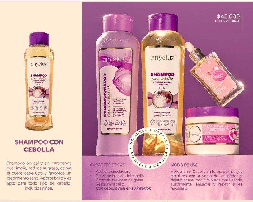 Shampoo con cebolla Anyeluz referencia SM-150