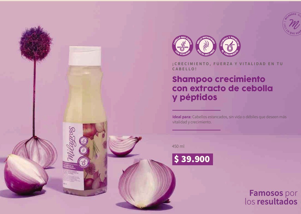 Shampoo crecimiento con cebolla y péptidos Milagros referencia SM-165